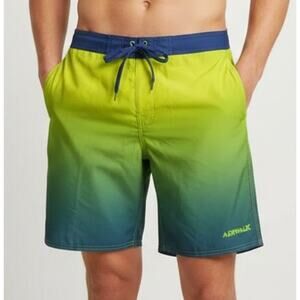 Airwalk Mens Large Swim Trunks Blue Green Yellow Ombre Pockets Mesh